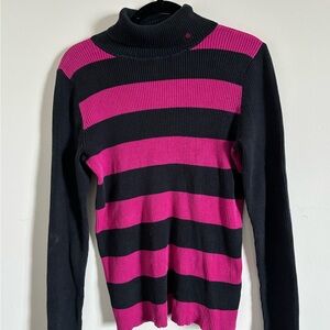 Lauren Ralph Lauren Pink and Black Striped Turtleneck Sweater